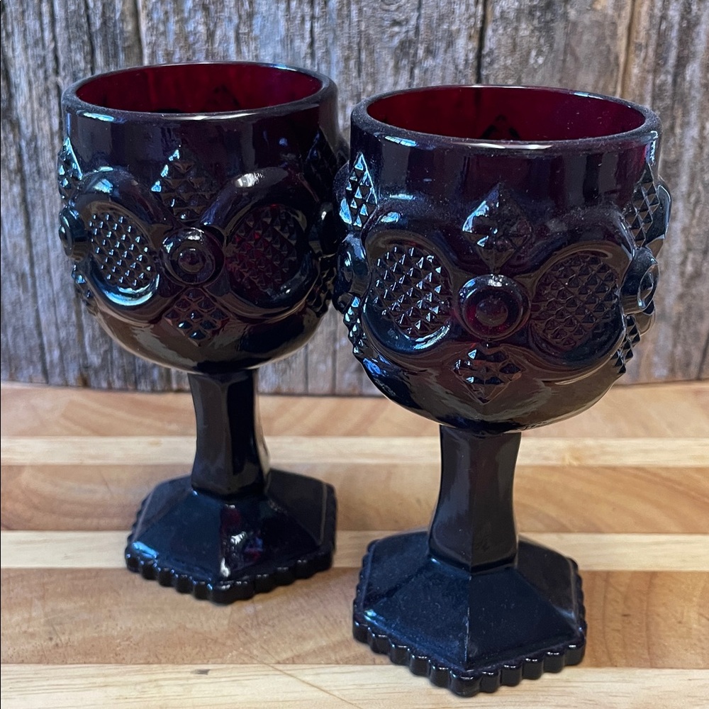 Avon | 1876 | Cape Cod | Ruby Red | Wine Goblets | Vintage | Collectible